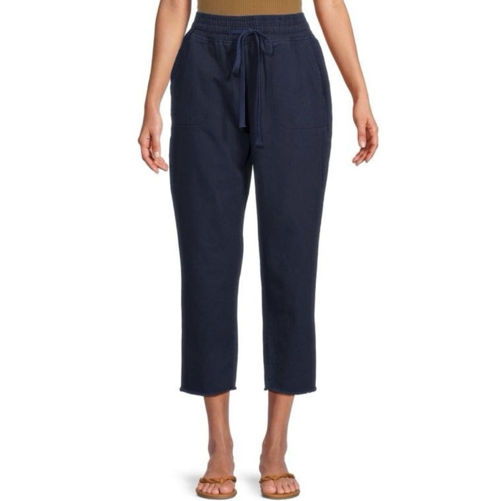New Area Stars Drawstring Waist Raw Hem Cropped Pants Ali Navy Blue Size Small